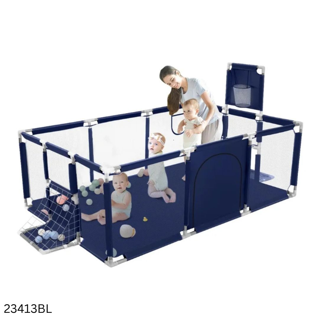 Baby Playpen Children Game Fence with Basketball Hoop, Football Net & Zipper Doo